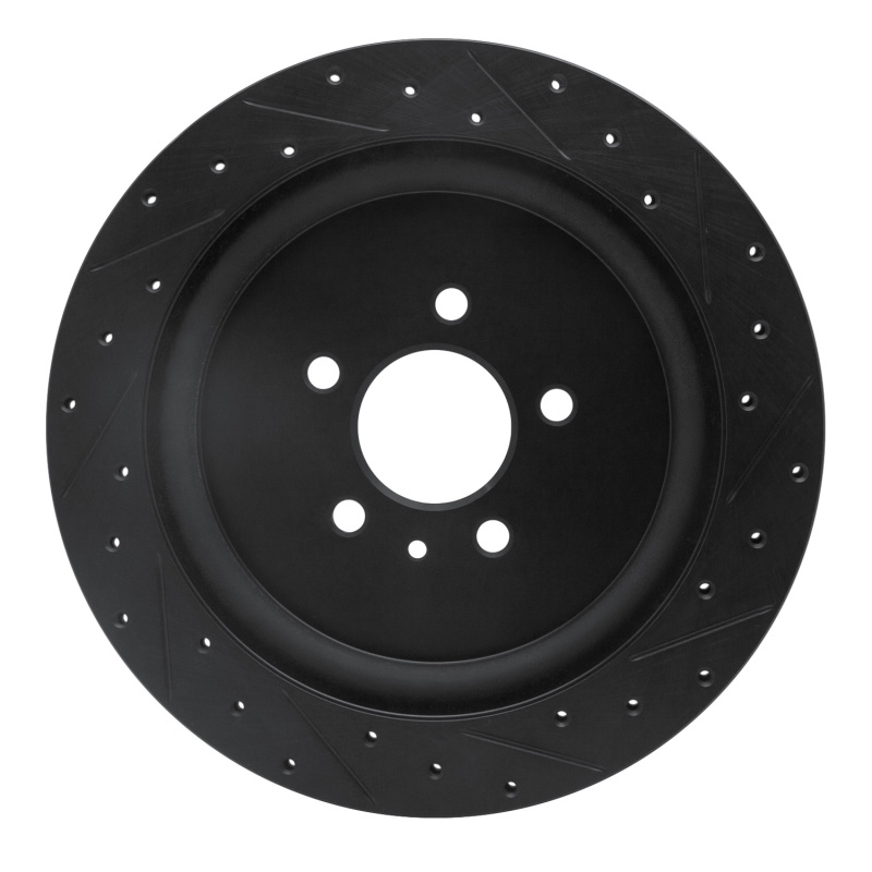 Ford Mustang Brake Rotor (1) - Rear Left - R1 Concepts - Drilled & Slotted - Black - `13-`14